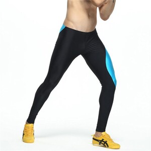 Фото - Спортивні легінси Tauwell чорні з блакитною смужкою - Men box