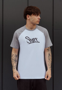 Фото - Бело-серая футболка Staff logo gray melange & white - Men box