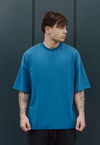 Фото - Синяя однотонная футболка Staff blue oversize basic - Men box