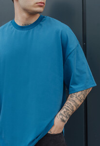 Фото - Синяя однотонная футболка Staff blue oversize basic - Men box