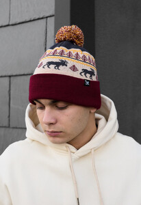 Фото - Шапка з новорічним принтом Staff bordo & beige pattern - Men box