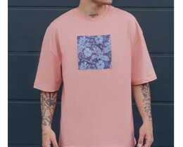 Фото - Футболка пудрово-розовая Staff logo & flowers oversize - Men box