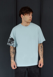 Фото - Футболка голубая с принтом Staff warrior oversize - Men box