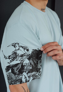 Фото - Футболка голубая с принтом Staff warrior oversize - Men box