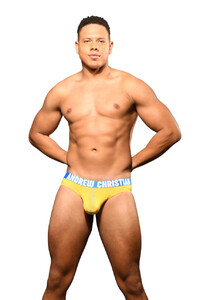 Фото - Бріфи від Andrew Christian жовті з блакитною резинкою - Men box