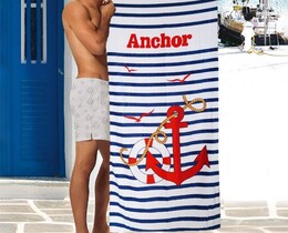Фото - Полотенце на пляж от бренда Shamrock в полоску с якорем - Men box