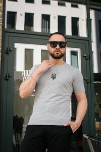Фото - Базовая патриотическая футболка Intruder в цвете серый меланж с гербом - Men box