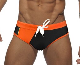 Фото - Плавки для мужчин UXH черного цвета с оранжевой резинкой - Men box