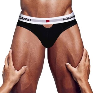 Фото - Мужские слипы Adannu черные с пикантными разрезами - Men box