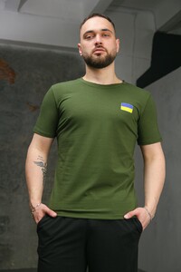 Фото - Бавовняна чоловіча футболка Intruder кольору хакі з прапором на грудях - Men box