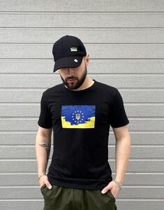Фото - Патріотична чорна футболка із прапором UA та EU - Men box