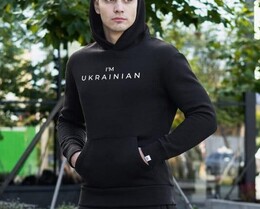 Фото - Зимнее черное худи Pobedov с белым принтом I'M UKRAINIAN - Men box