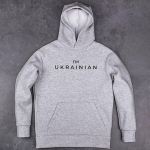Фото - Серое худи на зиму Pobedov с наклейкой I'M UKRAINIAN - Men box