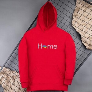 Фото - Красное унисекс худи Pobedov с принтом "HOME" - Men box