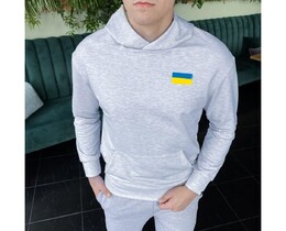 Фото - Сіре спортивне худі від бренду Pobedov з прапором України - Men box