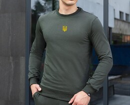 Фото - Темно-зелений світшот Pobedov "Герб України" (вишивка) - Men box