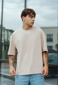 Фото - Базовая бежевая футболка Staff beige oversize - Men box