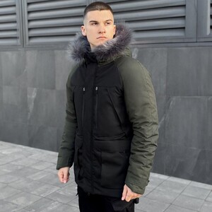 Фото - Двухцветная парка Pobedov Seniora Udacha Gray. Цвет: хаки-черный - Men box