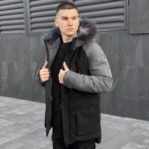Фото - Чорно-сіра зимова парка Pobedov Seniora Udacha Gray - Men box