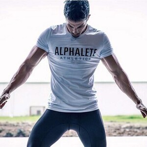 Фото - Футболка для фітнесу Alpha біла з чорним принтом - Men box