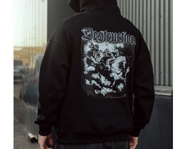 Фото - Утепленное черное худи Staff destruction oversize fleece - Men box