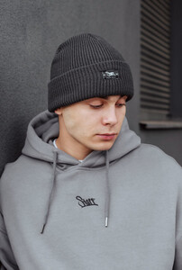 Фото - Серая базовая теплая шапка Staff gray basic logo2 - Men box