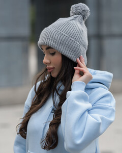 Фото - Тепла жіноча шапка Staff pompon light gray - Men box