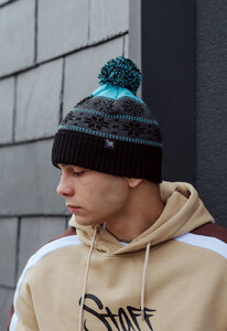 Фото - Шапка на зиму з помпоном Staff black & turquoise pattern - Men box