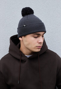 Фото - Зимняя мужская темно-серая шапка Staff dark gray pompon - Men box