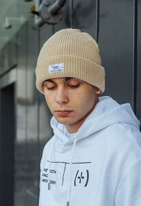Фото - Зимняя бежевая шапка Staff beige basic logo - Men box