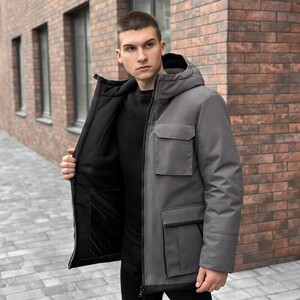 Фото - Зимняя серо-черная мужская парка Pobedov Alpina - Men box