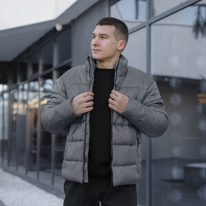 Фото - Чоловічий пуховик на зиму Pobedov Bubble Gum сірого кольору - Men box