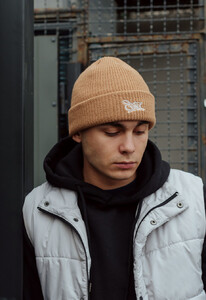 Фото - Теплая бежевая шапка Staff 24 logo beige - Men box