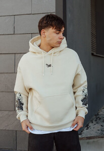 Фото - Бежевое худи с цветочным принтом Staff logo & flowers oversize fleece - Men box