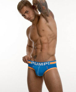 Фото - Хлопковые мужские трусы Pump синие с оранжевым кантом - Men box