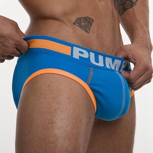 Фото - Хлопковые мужские трусы Pump синие с оранжевым кантом - Men box