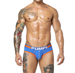 Фото - Хлопковые мужские трусы Pump синие с оранжевым кантом - Men box