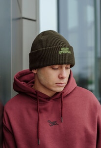 Фото - Теплая брендированная шапка цвета хаки Staff khaki logo - Men box