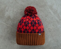 Фото - Червоно-коричнева зимова шапка Staff red & brown pattern pompon - Men box