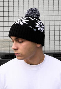 Фото - Черно-белая зимняя шапка Staff white & black pattern pompon - Men box