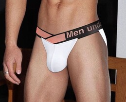 Фото - Мужские танга Pump белого цвета с брендированным поясом - Men box