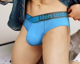 Фото - Труси бріфи Pump блакитні з брендованою резинкою - Men box