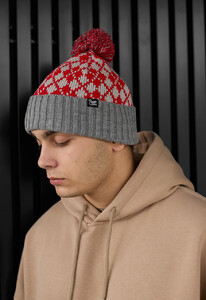Фото - Красно-серая шапка с помпоном Staff red & gray pattern pompon - Men box