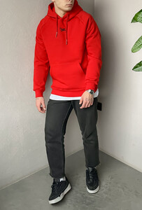 Фото - Червоне тепле худі Staff red logo oversize fleece - Men box