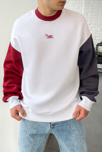 Фото - Бело-серо-красный свитшот Staff logo 2 colors fleece oversize - Men box