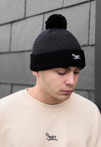 Фото - Чорно-сіра зимова шапка Staff black & graphite logo pompon - Men box