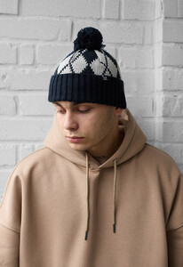 Фото - Чоловіча синьо-сіра шапка Staff navy & gray pattern pompon - Men box