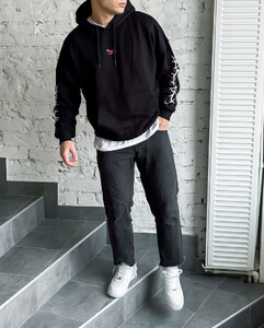 Фото - Черное молодежное худи Staff logo & wire oversize - Men box
