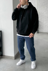 Фото - Базовое однотонное худи Staff basic black oversize - Men box