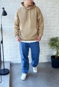 Фото - Базовое однотонное худи Staff basic beige oversize - Men box